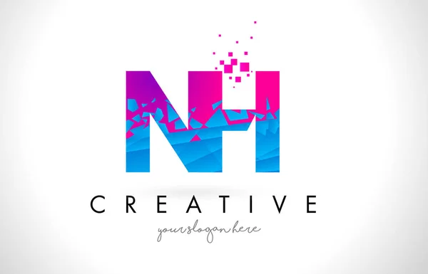 NH N H Letter Logo with Shattered Broken Blue Pink Texture Desig — Stock Vector