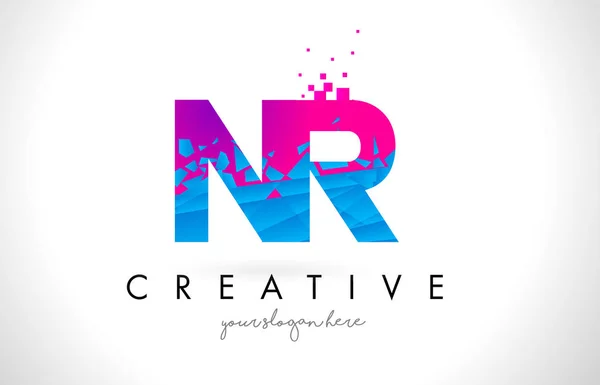 NR N R Letter Logo with Shattered Broken Blue Pink Texture Desig — Stock Vector