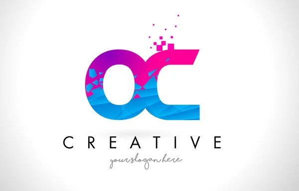 Logotipo de la carta OC O C con diseño roto de textura rosa azul roto — Archivo Imágenes Vectoriales