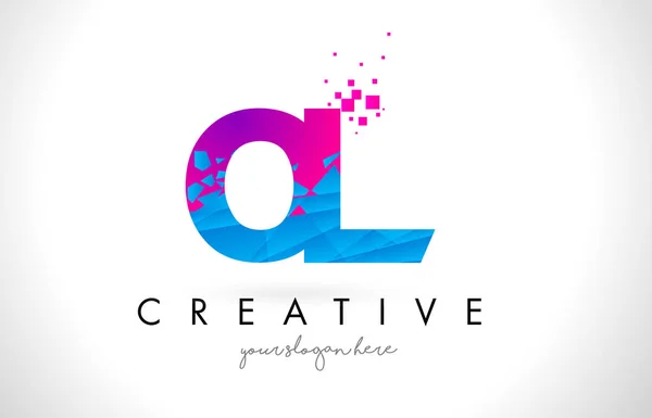 OL O L Літера логотип з розбитими синіми рожевими текстурами Демонстрація — стоковий вектор