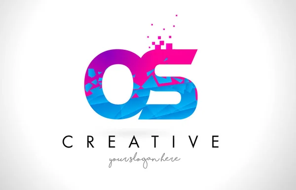 Λογότυπο: γράμμα OS O S με ονομασία γκρεμίστηκε σπασμένα μπλε ροζ υφή — Διανυσματικό Αρχείο