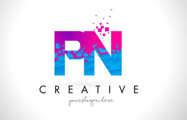 PN P N Letter Logo with Shattered Broken Blue Pink Texture Desig — Stock Vector