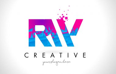 RW R W Letter Logo with Shattered Broken Blue Pink Texture Desig clipart