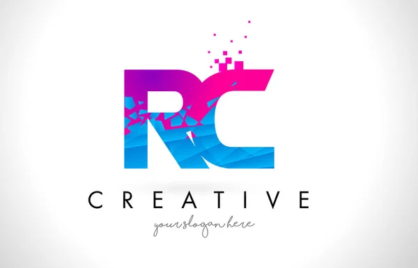 Logo RC R C Carta con roto roto azul rosa textura diseño — Archivo Imágenes Vectoriales