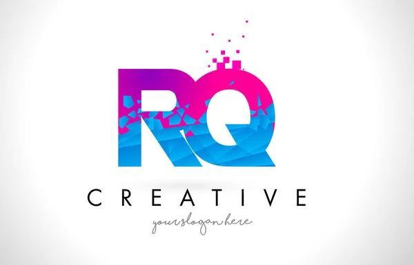 Logotipo de la letra RQ R Q con diseño roto de textura rosa azul roto — Vector de stock