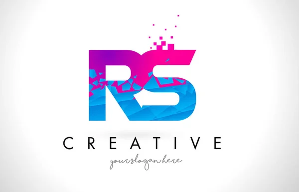 RS R S Letter Logo with Shattered Broken Blue Pink Texture Desig — Stock Vector