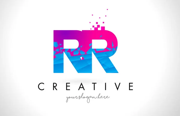 RR R Letter Logo with Shattered Broken Blue Pink Texture Design — Stock Vector