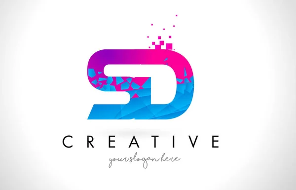 SD S D Letter Logo with Shattered Broken Blue Pink Texture Desig — Stock Vector