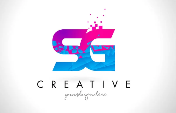 SG S G Lettre Logo avec fracassé Bleu Rose Texture Desig — Image vectorielle