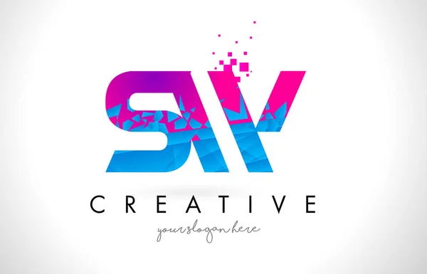 Logotipo de la letra de SW S W con diseño roto de textura rosa azul roto — Archivo Imágenes Vectoriales