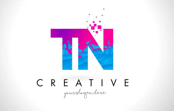 Logotipo de letra TN T N con diseño roto de textura rosa azul roto — Archivo Imágenes Vectoriales