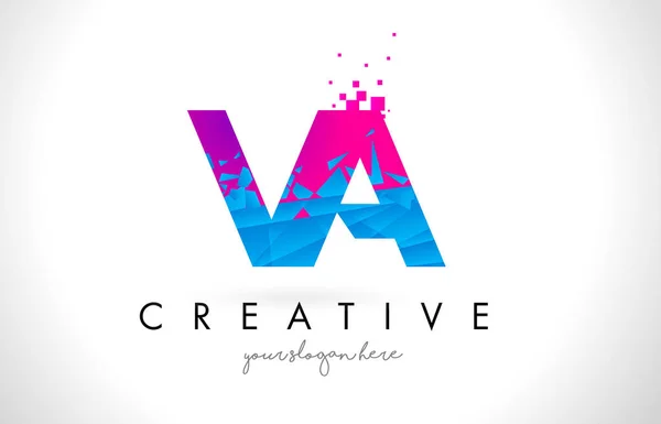 VA V Um logotipo carta com quebrado quebrado azul rosa textura Desig — Vetor de Stock