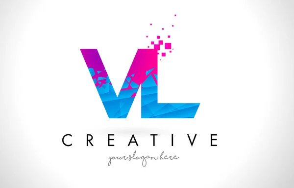 VL V L letra logotipo com quebrado quebrado azul rosa textura Desig — Vetor de Stock