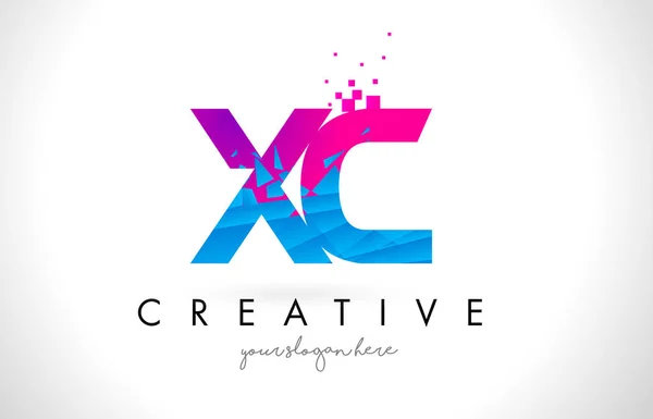Logo Lettre XC X C avec Texture Cassée Rose Bleue Desig — Image vectorielle