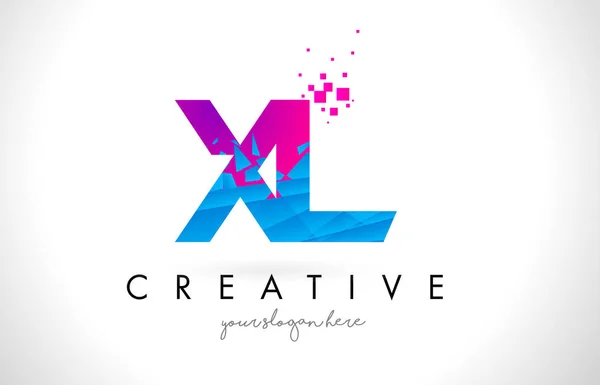 XL X L letra logotipo com quebrado quebrado azul rosa textura Desig — Vetor de Stock