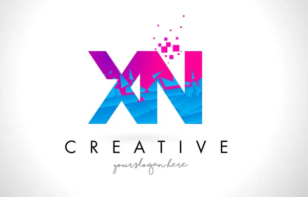 XN X N logotipo da carta com quebrado quebrado azul rosa textura Desig — Vetor de Stock