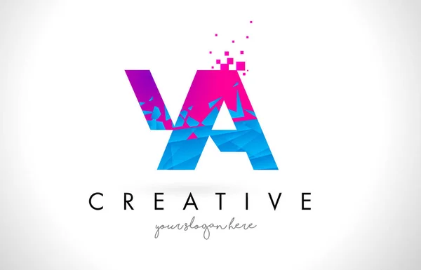 YA Y Um logotipo da carta com quebrado quebrado azul rosa textura Desig — Vetor de Stock