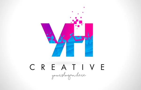 YH Y H Letter Logo with Shattered Broken Blue Pink Texture Desig — Stock Vector