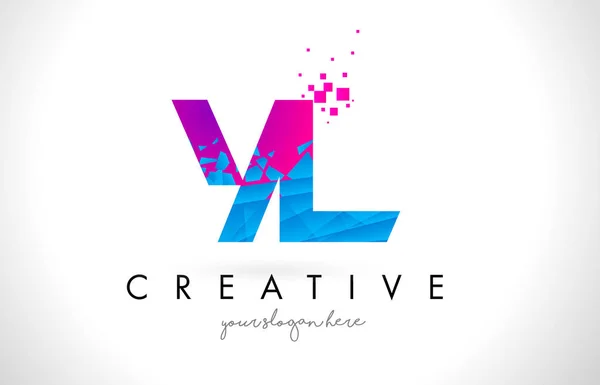 Logotipo de la letra YL Y L con diseño roto de textura rosa azul roto — Archivo Imágenes Vectoriales