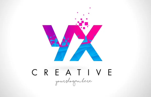 YX Y X letra logotipo com quebrado quebrado azul rosa textura Desig — Vetor de Stock