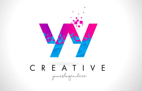 YY Y letra logotipo com quebrado quebrado azul rosa textura Design — Vetor de Stock
