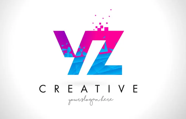 Logotipo de la letra YZ Y Z con diseño roto de textura rosa azul roto — Archivo Imágenes Vectoriales