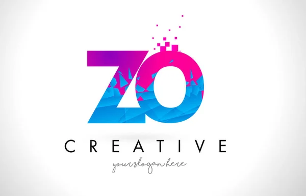 ZO Z O Letter Logo with Shattered Broken Blue Pink Texture Desig — Stock Vector