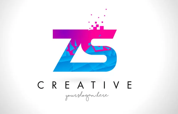 ZS Z S Letter Logo with Shattered Broken Blue Pink Texture Desig — Stock Vector