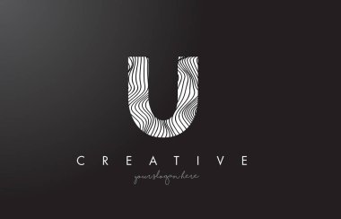 U harfi logolu Zebra satırları doku tasarlamak vektör.