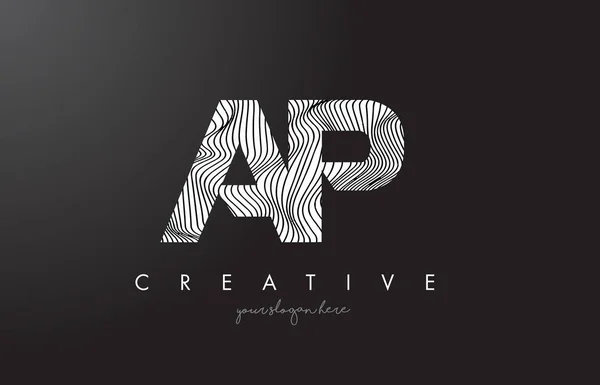 AP A P Letra Logotipo con líneas de cebra Textura Diseño Vector . — Vector de stock