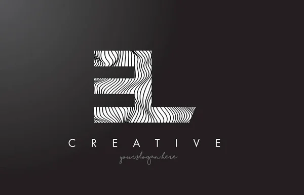 EL E L logotipo da carta com Zebra Linhas Textura Design Vector . — Vetor de Stock