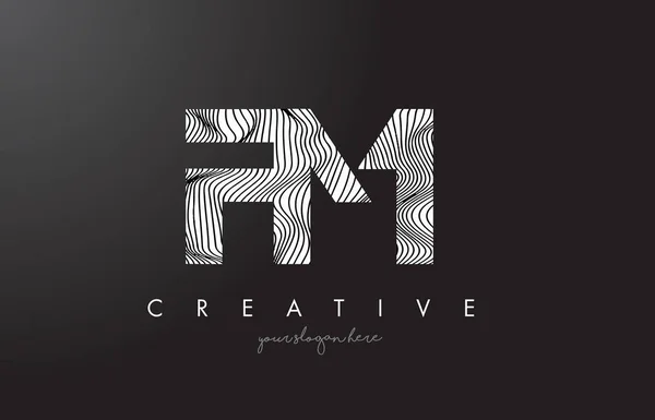 FM F M Letter Logo with Zebra Lines Texture Design Vector. — Stock Vector