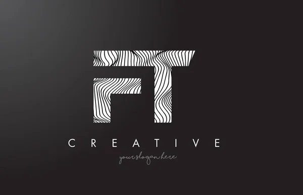 Logo de letra FT F T con vectores de diseño de texturas de líneas de cebra . — Vector de stock