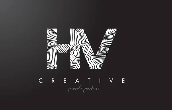 Logotipo de letra HV H V con vectores de diseño de texturas de líneas de cebra . — Archivo Imágenes Vectoriales