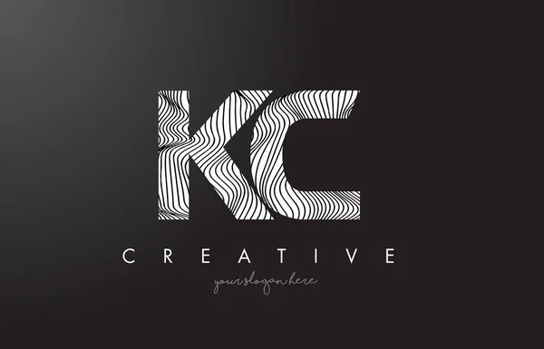 Logotipo de letra KC K C con vectores de diseño de texturas de líneas de cebra . — Vector de stock