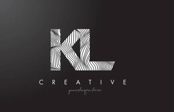Logotipo de letra KL K L con vectores de diseño de texturas de líneas de cebra . — Vector de stock