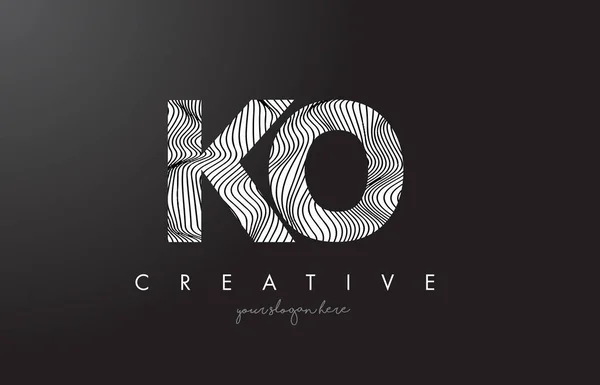 Logotipo de letra KO K O con vectores de diseño de texturas de líneas de cebra . — Vector de stock