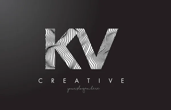 Logotipo de letra KV K V con vectores de diseño de texturas de líneas de cebra . — Archivo Imágenes Vectoriales