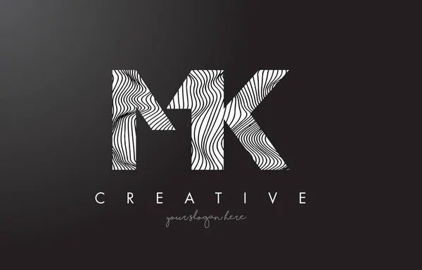 Logotipo de letra MK M K con vectores de diseño de texturas de líneas de cebra . — Vector de stock