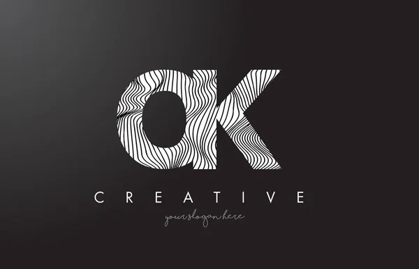 OK O K Letra Logotipo con líneas de cebra Textura Diseño Vector . — Vector de stock