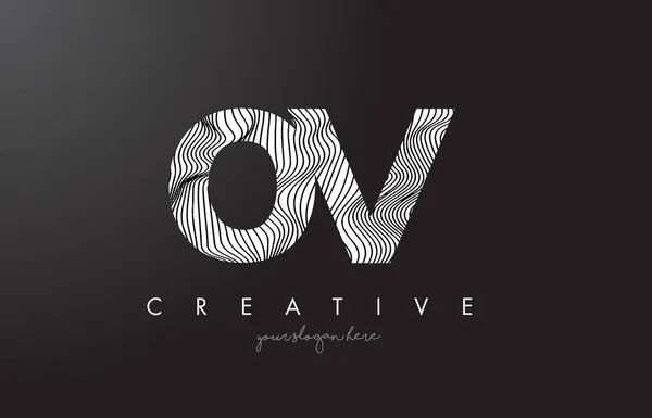 Logotipo de letra OV O V con vectores de diseño de texturas de líneas de cebra . — Vector de stock