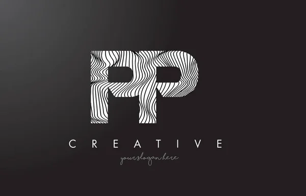 Logotipo de letra PP P con vector de diseño de textura de líneas de cebra . — Vector de stock
