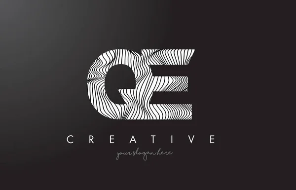 Logotipo de letra QE Q E con vectores de diseño de texturas de líneas de cebra . — Archivo Imágenes Vectoriales