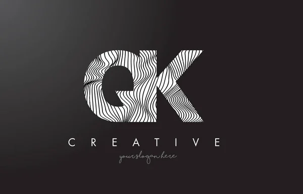Logotipo de letra QK Q K con vector de diseño de textura de líneas de cebra . — Vector de stock