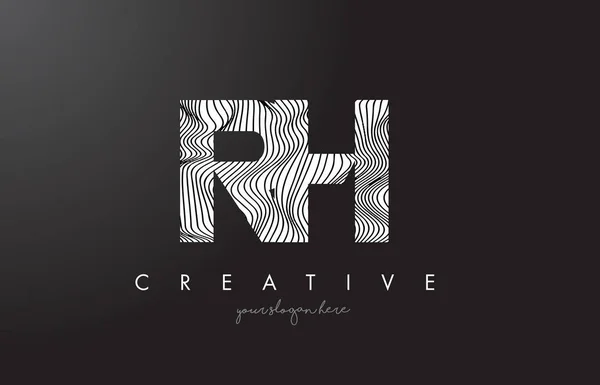Logotipo de letra RH R H con líneas de cebra Vector de diseño de texturas . — Vector de stock
