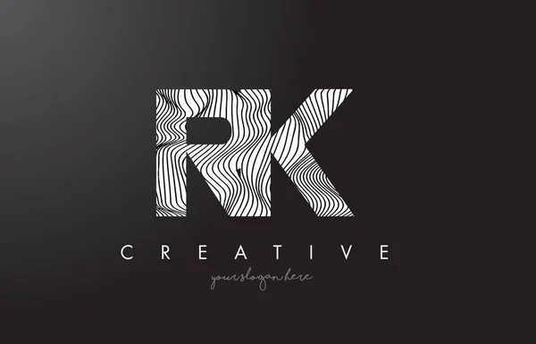 Logotipo de letra RK R K con vectores de diseño de texturas de líneas de cebra . — Vector de stock