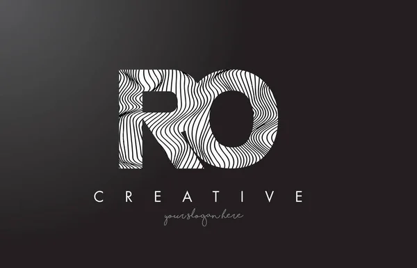 Logotipo de letra RO R O con vectores de diseño de texturas de líneas de cebra . — Vector de stock