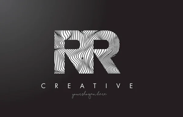 Logo della lettera R RR con vettore di progettazione texture Zebra Lines . — Vettoriale Stock