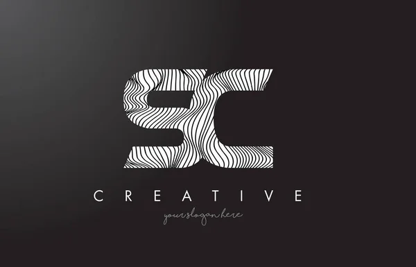 SC S C Lettre Logo avec Zebra Lines Texture Design Vector . — Image vectorielle