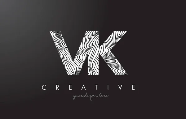 Logotipo de letra VK V K con líneas de cebra Diseño de texturas Vector . — Vector de stock